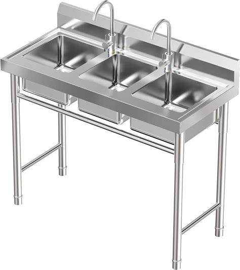 Free Standing Three Bowl Kitchen Sink Set, 3 Compartment Commercial ...