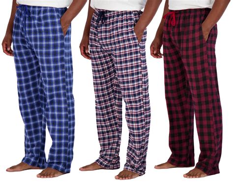 Real Essentials 3 Pack: Men's Pajama Pants - Knit Cotton Flannel Plaid ...