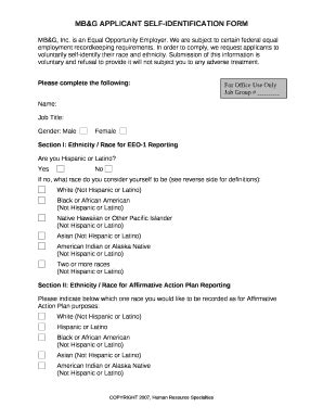 MB&G APPLICANT SELF-IDENTIFICATION Doc Template | pdfFiller