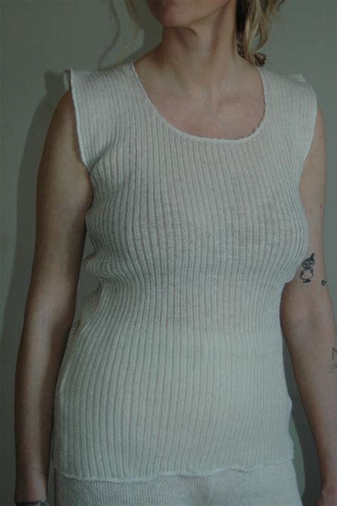 Rib Ruffle Woollen Vest Natural - nonna lietta