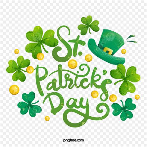 St. Patricks Day Clipart Hd PNG, Hand Drawn St Patricks Day Shamrock Hat Cartoon Font, St ...
