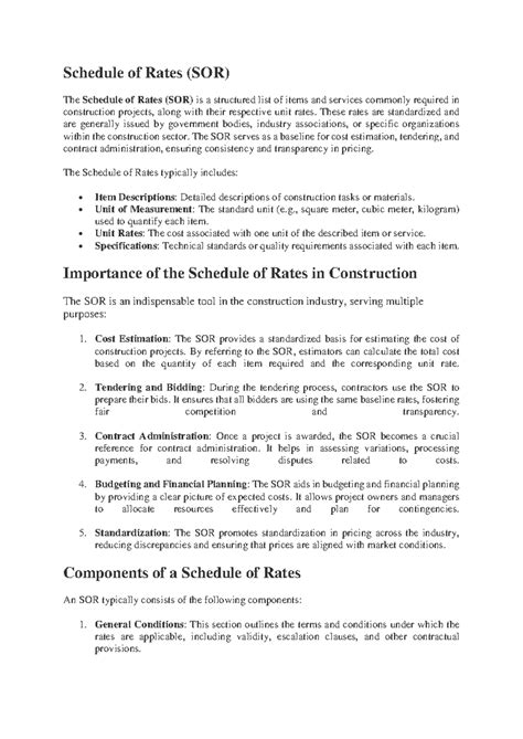 Construction Schedule of Rates (SOR): Importance and Components ...