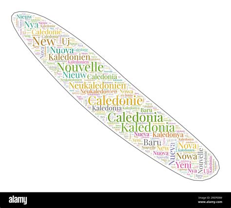 New Caledonia shape filled with country name in many languages. New ...