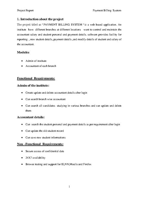 Payment billing system report - 1. Introduction about the project The ...