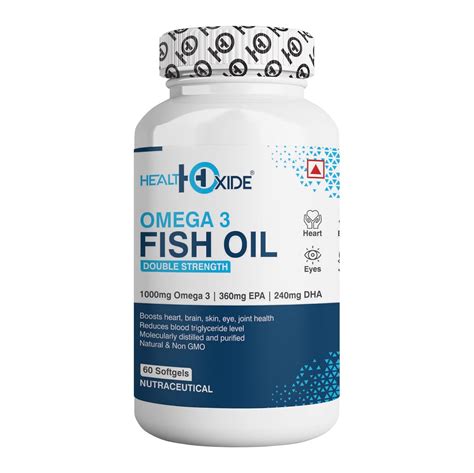 HealthOxide Omega 3 Fish Oil 1000 mg (360 mg EPA & 240 mg DHA) for ...