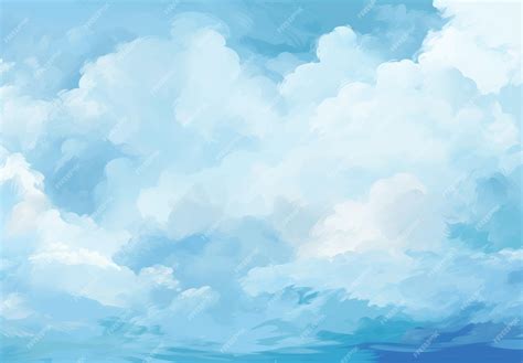 акварельная картина голубого океана с облаками на заднем плане ...