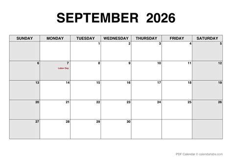 September 2026 Calendar with Holidays | CalendarLabs