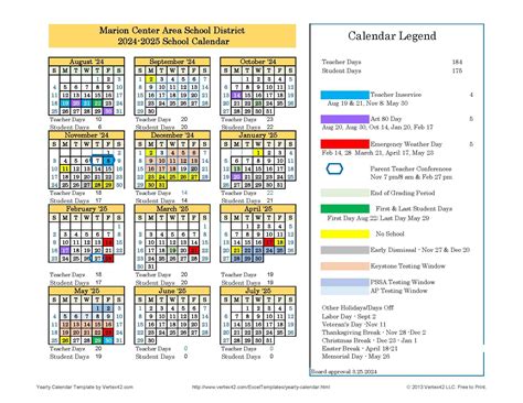 School Calendar 2024-2025 – About Us – Marion Center Area School District