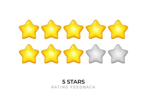 A vector image of a 3D five yellow star rating system, white background ...
