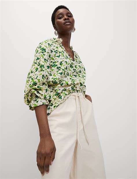 Buy Pure Cotton Floral Printed Blouse at Marks & Spencer