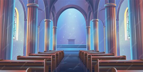 Cathedral church view inside. interior of catholic church. | Premium Vector