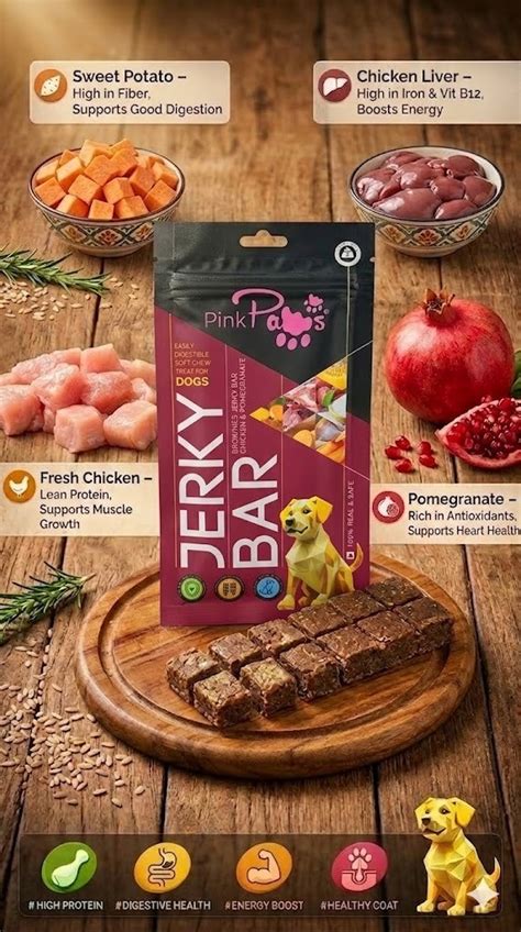 Pink Paws Brownies Jerky Bar Chicken & Pomegranate 50 g | High-Protein ...