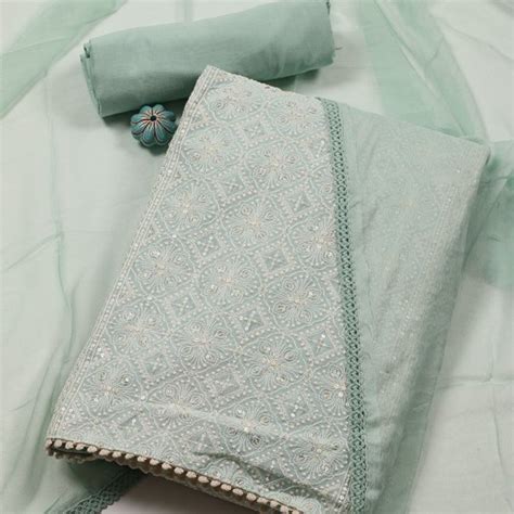 Floral Embroidered Sequinned Chanderi Unstitched Dress Material