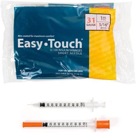 EasyTouch U-100 Insulin Syringe with Needle 31G 1cc 5/16-Inch (8mm ...