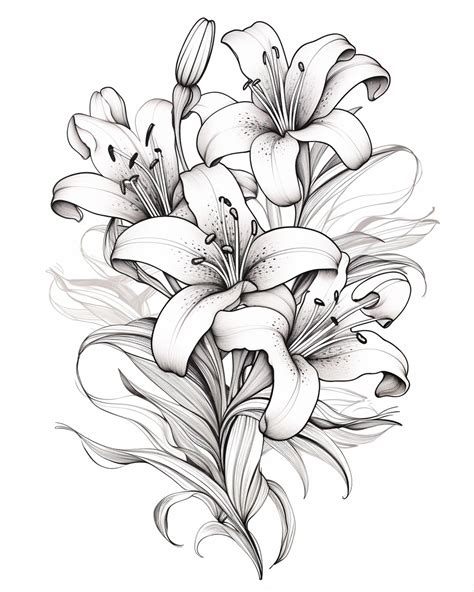 Premium Photo | Black White Lilies Flower Drawing