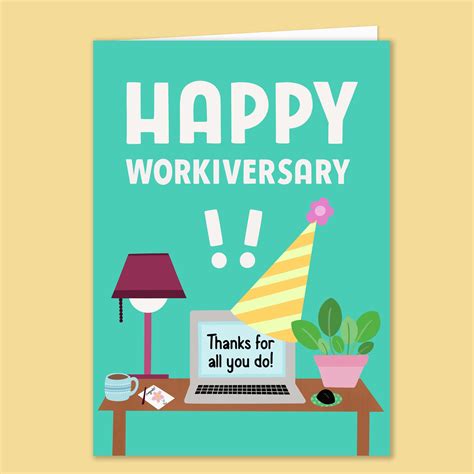 Cute Printable Work Anniversary Card - Instant Digital Download - Happy ...