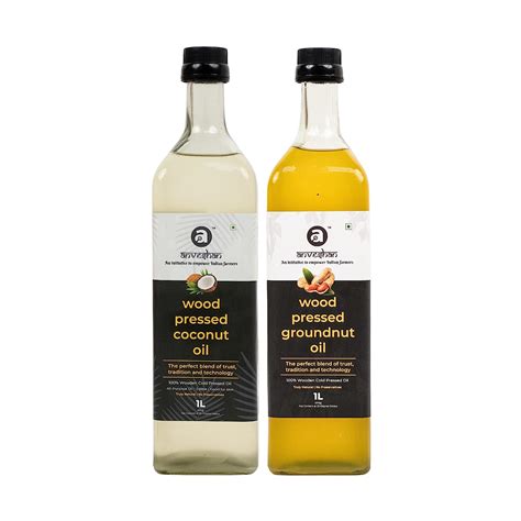 Anveshan Combo of Wood Pressed Coconut and Groundnut Oil - 1 Litre Each ...