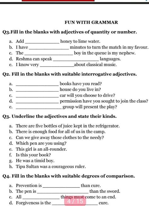 Q3. Fill in the blanks with adjectives of quantity or number. a ...