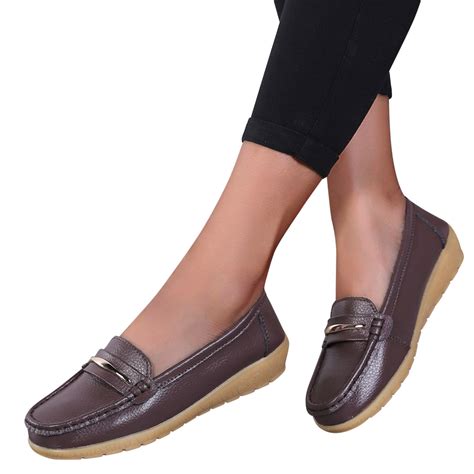 Oyedens Womens Loafers Flats Walking Shoes Casual Leather Slip on ...