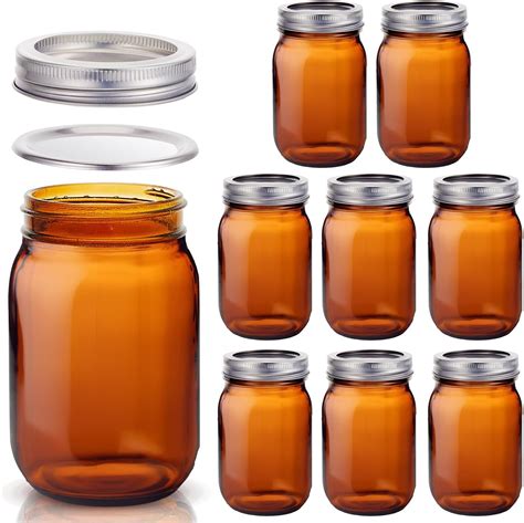 Amazon.com: Tessco 12 Pieces 16 oz Amber Mason Jars with Lids ...