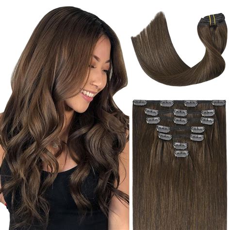 Amazon.com : Ukira Medium Brown clip in hair extensions real human hair ...