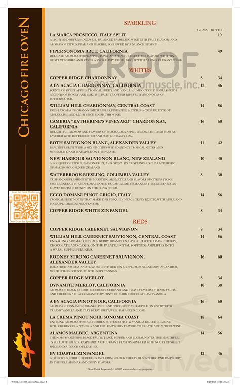 Menu for Chicago Fire Oven Restaurant in Rosemont, IL | Sirved