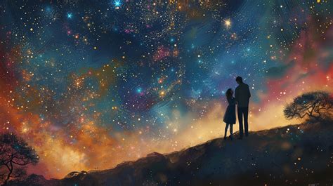 Couple Portrait in Romantic Night Sky Wallpaper, HD Artist 4K ...