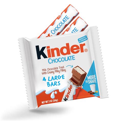 Kinder Chocolate, 4 Large Bars, Milk Chocolate Bar with Creamy Milky ...