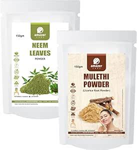 AmazerCare Neem + Mulethi Powder Combo, Face Pack, Skin & Hair Care ...