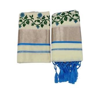 Deva Creations Women's Kerala Kasavu Cotton Print Set Mundu Without ...