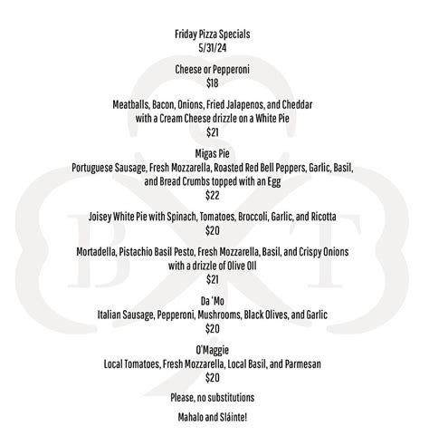 Menu at Black Shamrock Tavern pub & bar, Honolulu