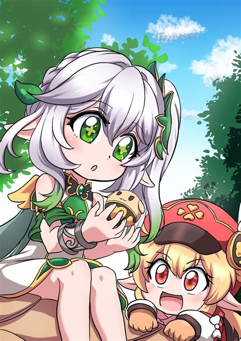 nahida, klee, and jumpy dumpty (genshin impact) drawn by atawatsho ...