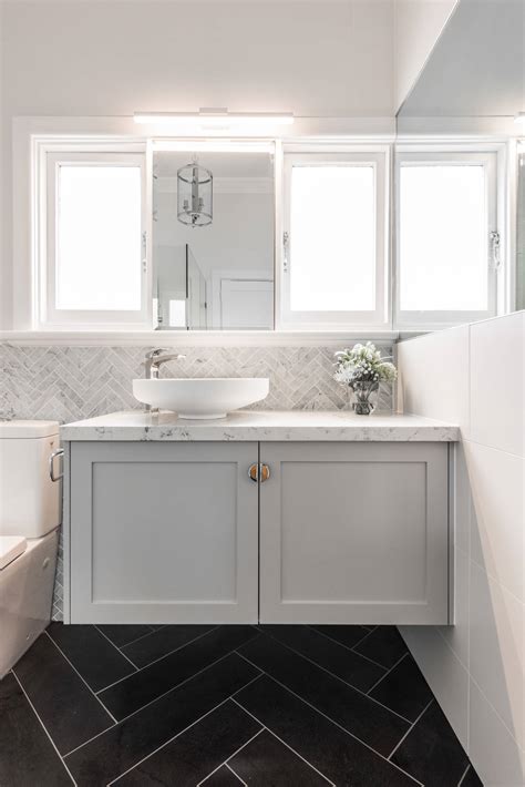 Bathroom Herringbone Backsplash