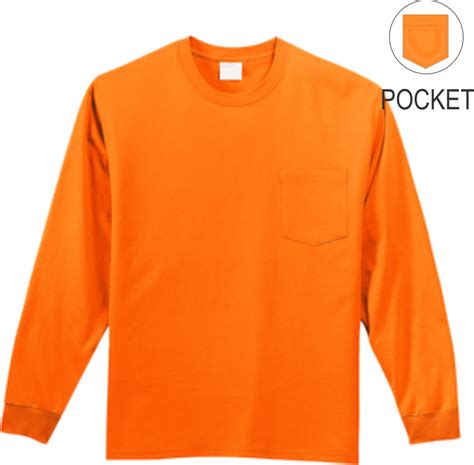 Safety Orange Long Sleeve T-Shirt with Pocket - 50/50 Cotton/Poly ...