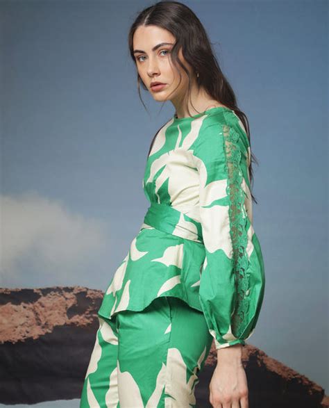 Buy Sloane - Green Floral Print Regular Fit Top| Rareism