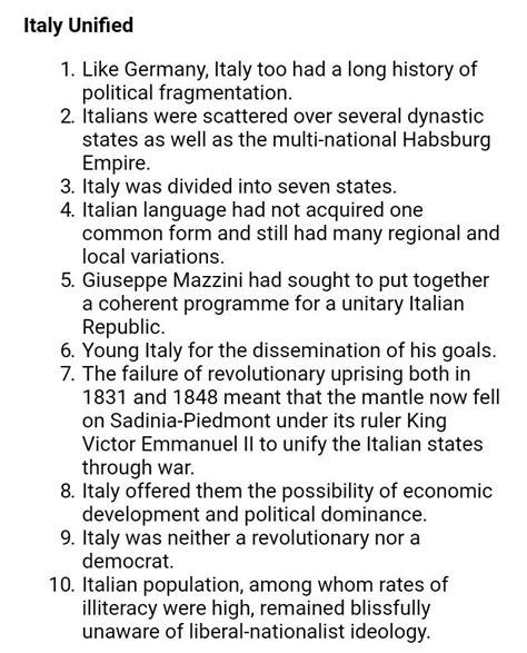 brief trace the process of Italian unification. - Brainly.in
