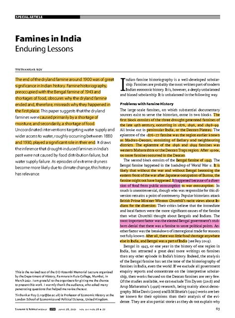 Mod1 Famines in India Tirthankar Roy - Economic & Political Weekly EPW ...