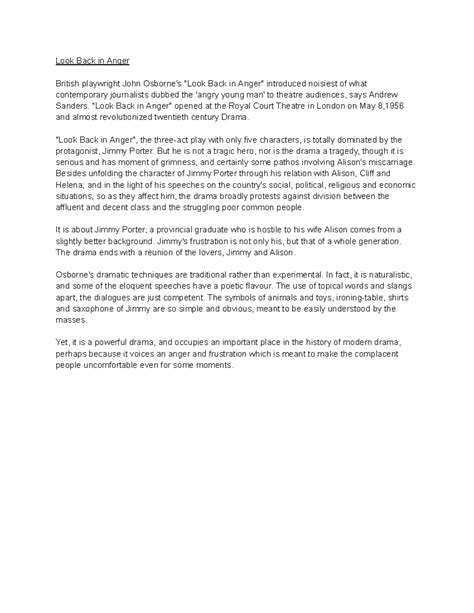 Look Back in Anger - Look Back in Anger British playwright John Osborne ...