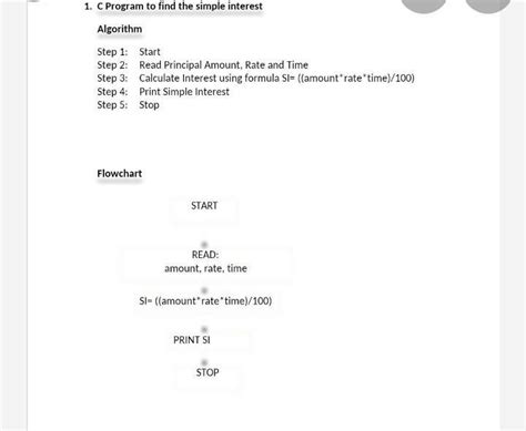 Write an algorithm and draw the flowchart to find the simple interest ...