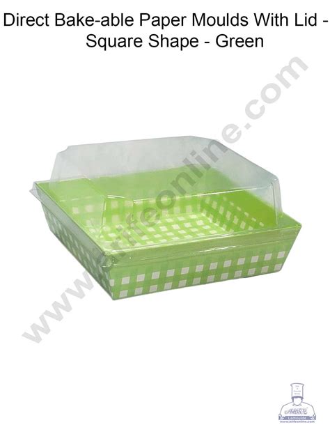CAKE DECOR™ Direct Bake-able Paper Moulds With Lid -Square Shape - Gre ...