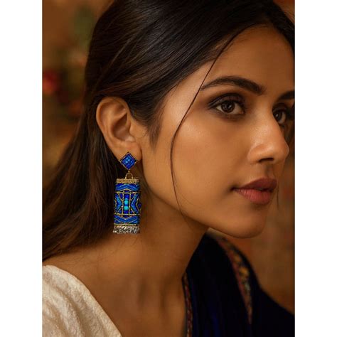 Buy Digital Dress Room Boho Blue Beaded Long Jhumkas Online