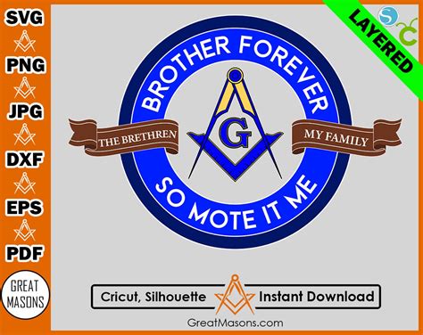 Mason Brother Forever so Mote It Be - Great Masons *SVG, Png, Eps, Dxf ...