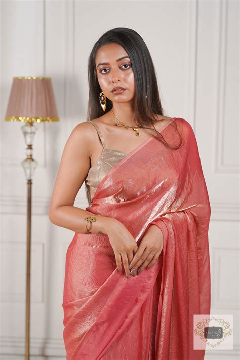 Old Rose Shimmer Satin Saree – kreationbykj