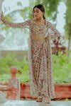 Buy White Georgette, Cotton Silk Cutdana Work, Strawberry Jacket Skirt ...