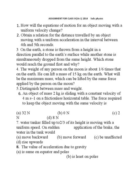 Image result for Class 9 Physics Assignment