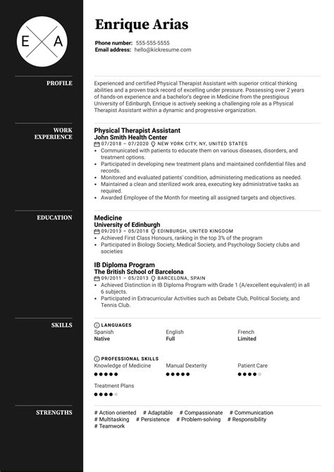 Physical Therapist Assistant Resume Example | Kickresume