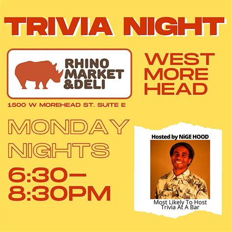 TRIVIA! at RHINO MARKET WESLEY HEIGHTS, Rhino Market & Deli, Charlotte ...