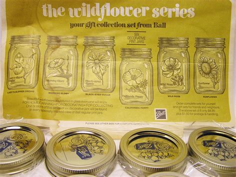 NOS Vintage BALL Pint Canning Jars Wildflower Series Dozn Box 9 Flowers ...