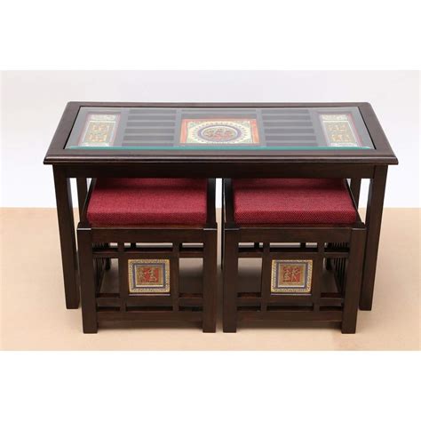 Aakriti Art Creations Smart Coffee Table with 2 Puffies : Amazon.in ...