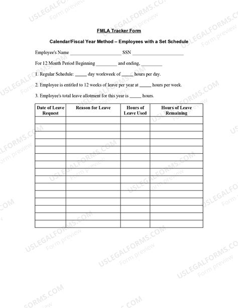 FMLA Tracker Form - Calendar - Fiscal Year Method - Fmla Tracker | US ...